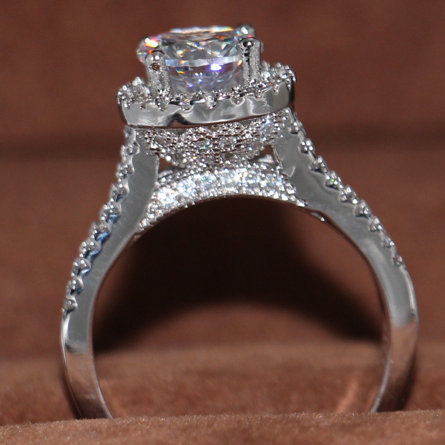 Fashion jewelry Engagement Women's 925 sterling Silver filled Round cut white Topaz Diamonique Wedding Ring for christmas gift Size 5-9