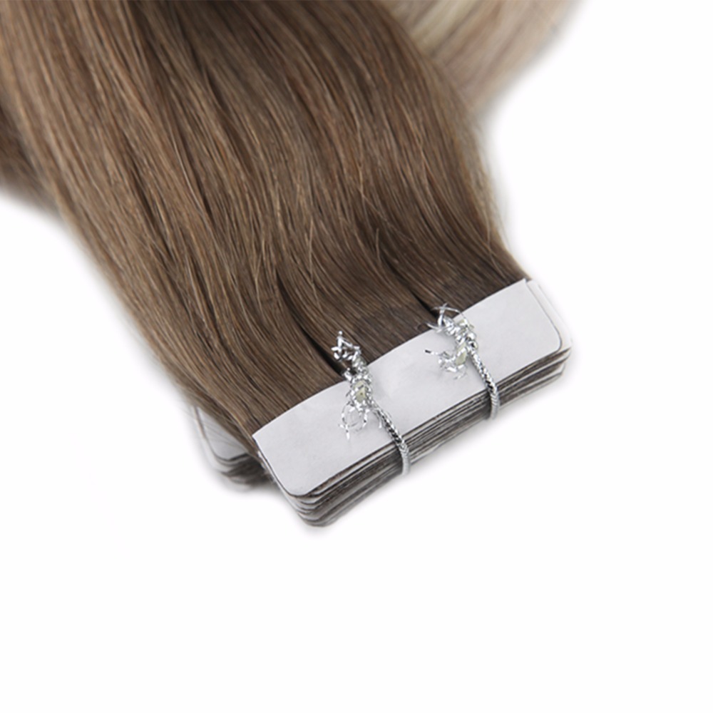 100g 40Pcs Balayage #2 #8 Silk Straight PU Hair Tape In Hair Extension 14 Inch To 24 Inch