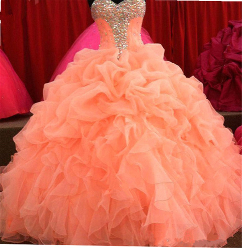 fashion crystal ball gown quinceanera dress with beading sequines organza laceup sweet 16 dress vestido debutante gowns bq148