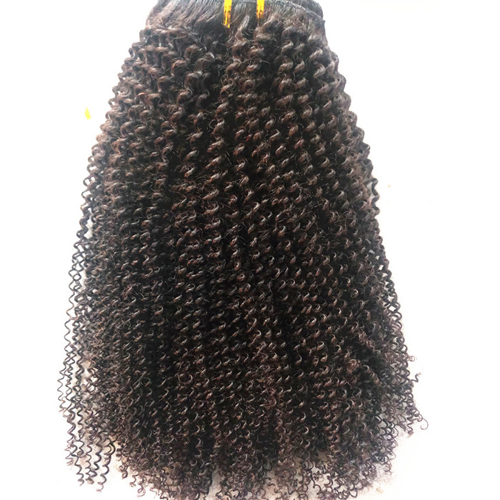 Brazilian Human Virgin Remy Natural Black Hair Kinky Coarse Clip In Hair Weft Soft Double Drawn Hair Extensions Unprocessed Color