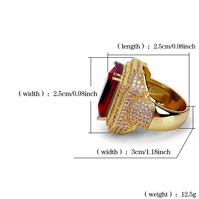 Mens Hip Hop Ring Jewelry High Quality Ruby Gemstone Zircon Fashion Gold Punk Rings