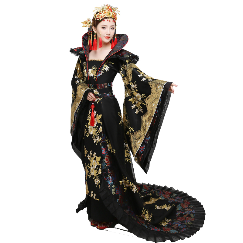 Hanfu costume women Trailing Dress female Chinese traditional Clothing china black Swordswomen Wedding TV Movie Stage Outfit