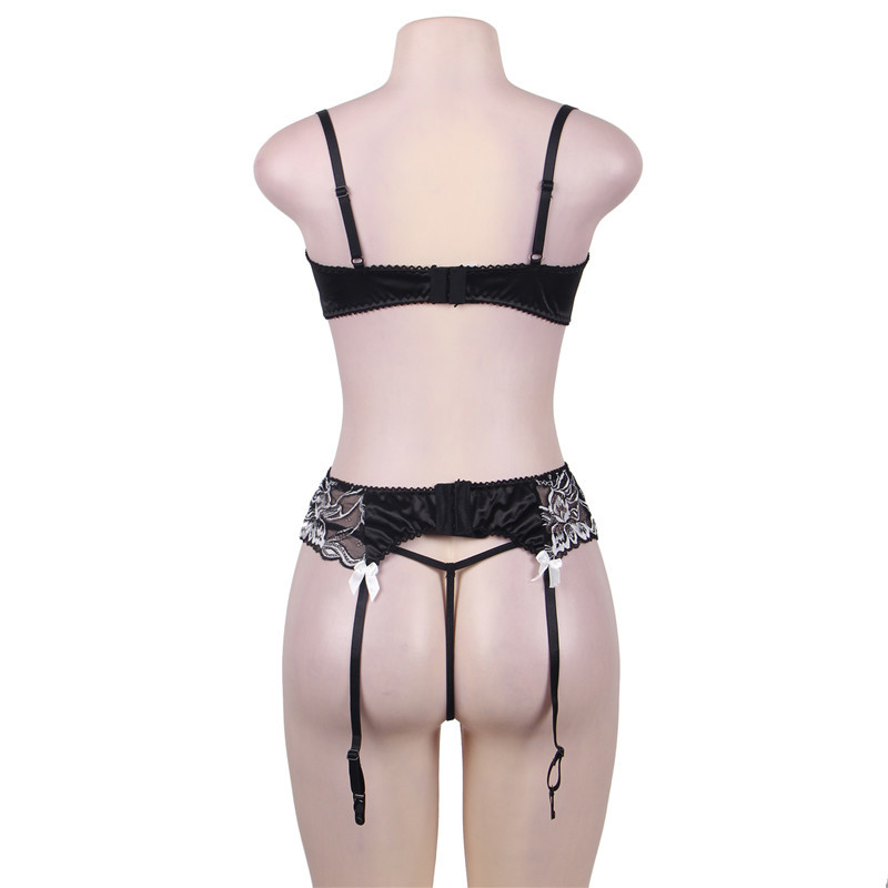Black Lace Halter Sexy Lingerie Set Women Plus Size Open Bra Floral Transparent Lingerie Sexy Hot Erotic Sexy Bra With Garter S927