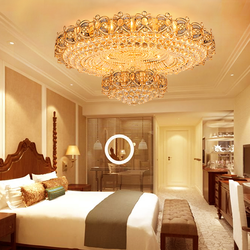 Modern Crystal Ceiling Chandeliers Lights Fixture European American Gold Surface Mounted Hang Lamps LED Lamp Round Home Indoor Lighting 3 Colors Dimma