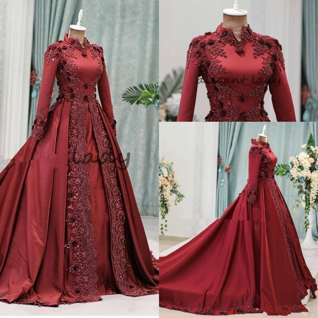 Dark Red Arabic Muslim Evening Dresses With Long Sleeves Beaded High Neck Ball Gown Prom Gowns Vestidos De Fiesta 3D Appliqued Formal Dress, Champagne
Dark Red Arabic Muslim Evening Dresses With Long Sleeves Beaded High Neck Ball Gown Prom Gowns Vestidos De Fiesta 3D Appliqued Formal Dress, Champagne