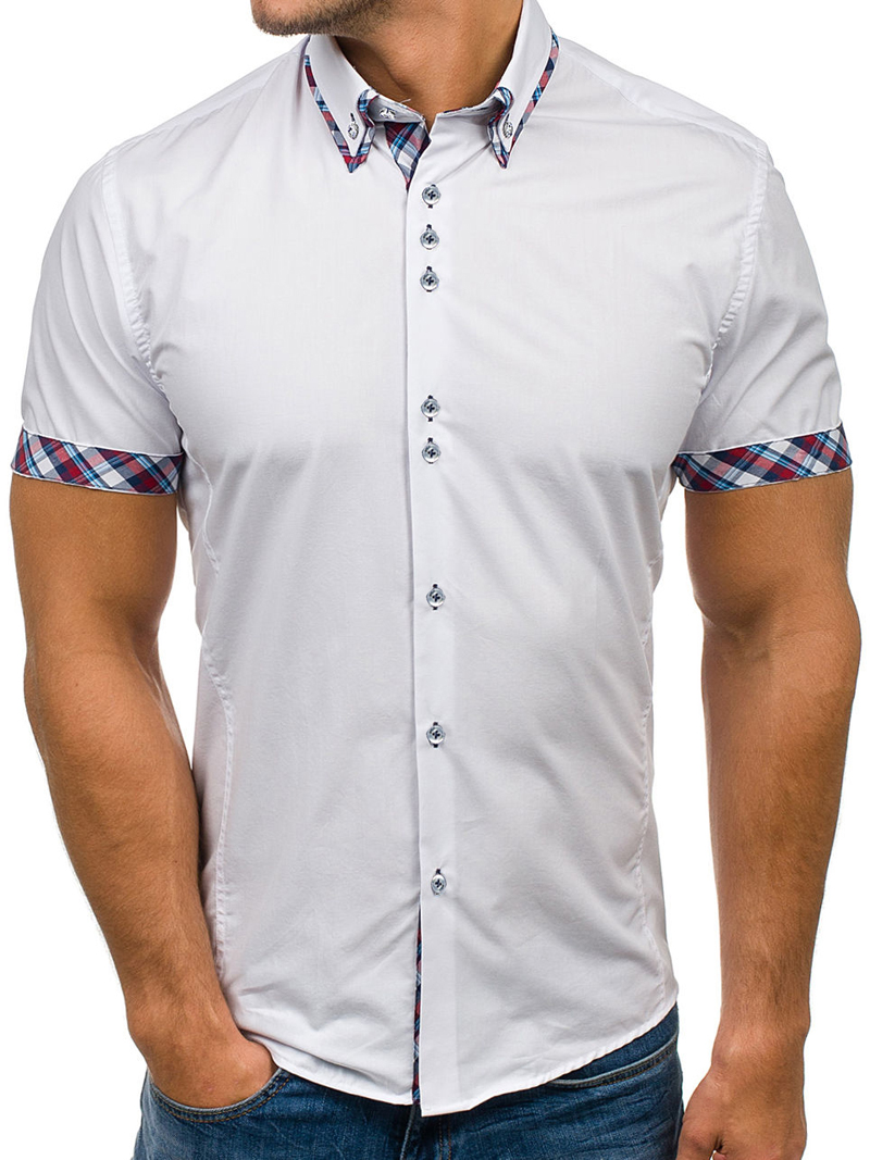 Mens Casual Solid Color Tshirts Mans Turn Down Collar Tees with Plaid Summer Male Short Sleeved Shirts Free Shipping, White
Mens Casual Solid Color Tshirts Mans Turn Down Collar Tees with Plaid Summer Male Short Sleeved Shirts Free Shipping, White