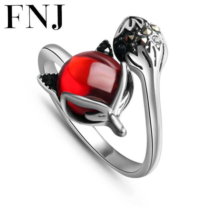 925 Sterling Silver Fox Ring Natural Yellow Green White Stone 100% Real S925 Thai Silver Rings for Women Jewelry Adjustable Size D18111306