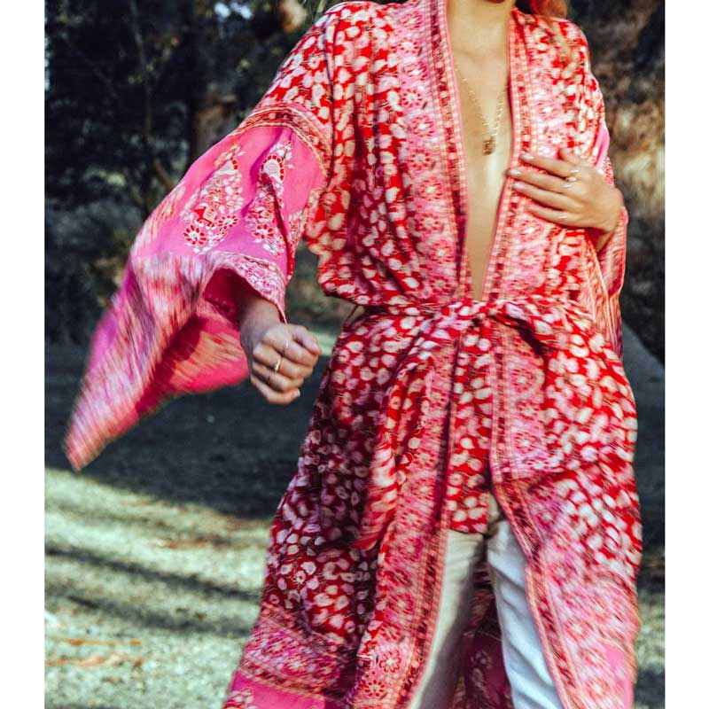 BOHO INSPIRED Summer 3/4 Sleeve Floral Printed maxi Kimono Cardigan Blusas rayon Loose women's shirts blouse 2018 beach clothes