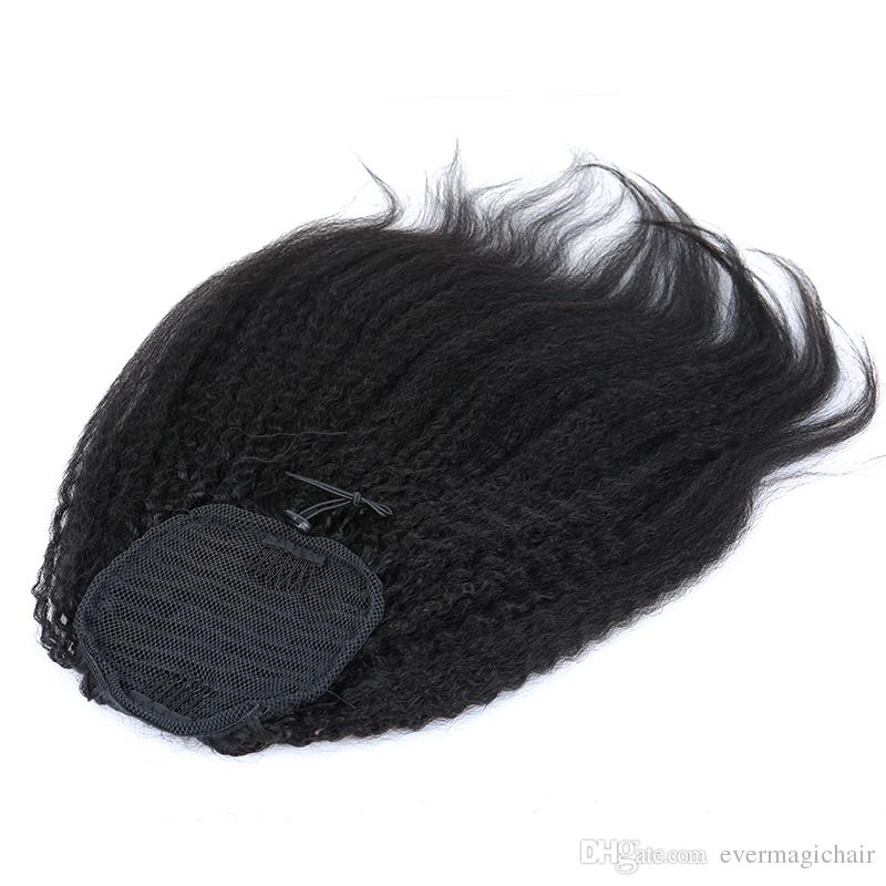 African american coarse yaki kinky straight drawstring pony tail human hair easy wearing clip in kinky ponytail hairpiece long big 140g