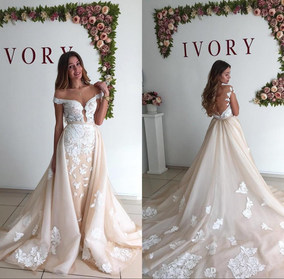 Vintage Ivory Detachable Skirt Wedding Dresses 2018 Sheer Off The Shoulder Backless Mermaid Removable Train Lace Bridal Bride Wedding Gowns, Silver
Vintage Ivory Detachable Skirt Wedding Dresses 2018 Sheer Off The Shoulder Backless Mermaid Removable Train Lace Bridal Bride Wedding Gowns, Silver