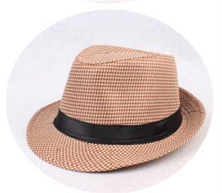 Unisex Wool Houndstooth Felt Fedora Hat With Bands Classic Plaid Jazz Top Caps Panama Bowler Brim Caps For Gentleman