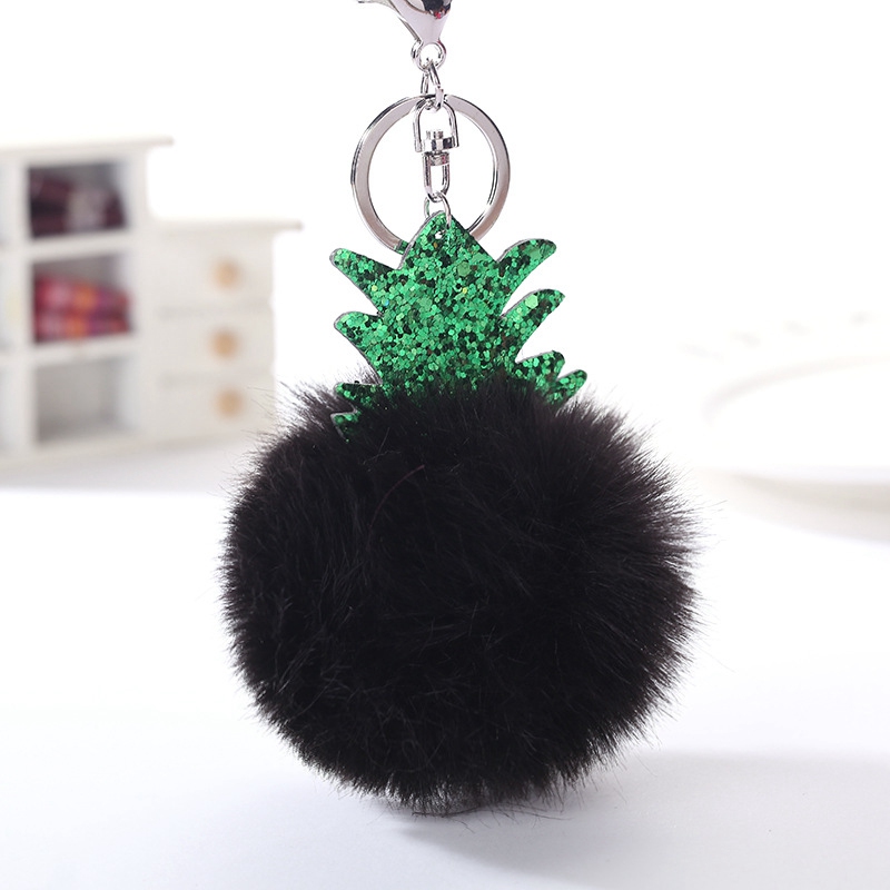 Cute Chaveiro Fruit Pineapple Keychains Pompom Fur Ball Glitter Leaf Sequins Keyring Women Bag Pendant Car Key Chains Holder Diy