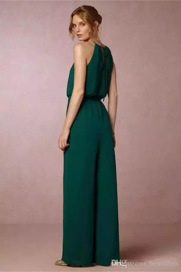 Dark Green Flow Chiffon Bridesmaid Dresses Elegant Empire Waist Pant Suit Maid of Honor Gowns Wedding Guest Prom Dress