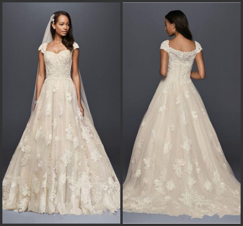 Oleg Cassini Vintage Cap Sleeve Wedding Dresses 2019 New Modest Lace Applique Beaded Detail Plus Size Country Sweep Train Bridal Dress, Lavender
Oleg Cassini Vintage Cap Sleeve Wedding Dresses 2019 New Modest Lace Applique Beaded Detail Plus Size Country Sweep Train Bridal Dress, Lavender