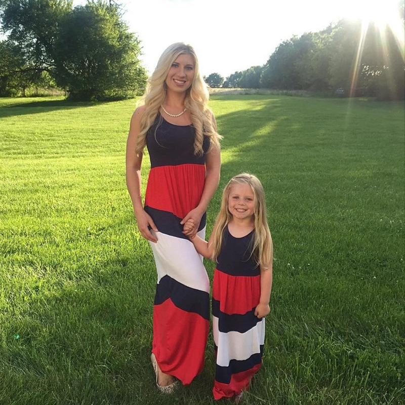 2019 Mommy And Me Family Matching Clothes Mother Daughter Dresses Clothes Striped Mom And Daughter Dress Kids Parent Children Outfits