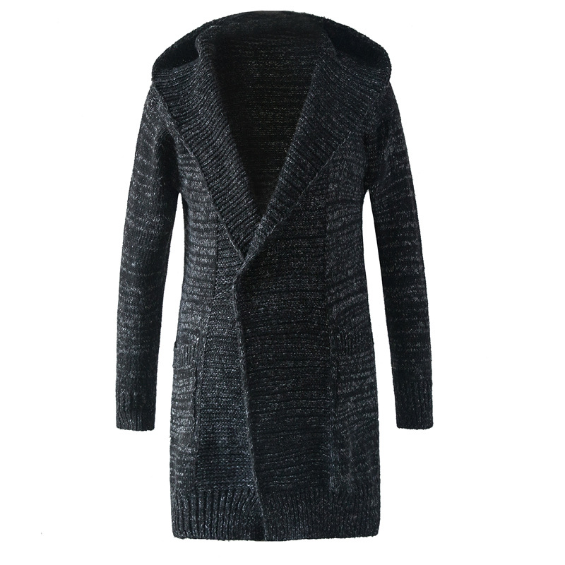 Male long windbreaker coat sweater cardigan, Black