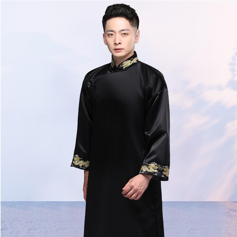 New traditional Chinese costume Men Cheongsam embroidered gown male Hanfu Tang suit outfit Republic of China Gown Dress ethnic clothing