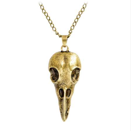QIHE JEWELRY Pendant necklace Raven skull Bird skull pendant necklace bronze ancient silver viking jewelry Necklace for men