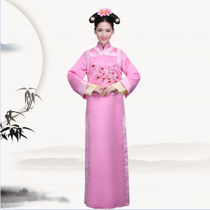 New blue and pink the Qing dynasty princess dress Chinese ancient manchu gown elegant female ethnic clothing