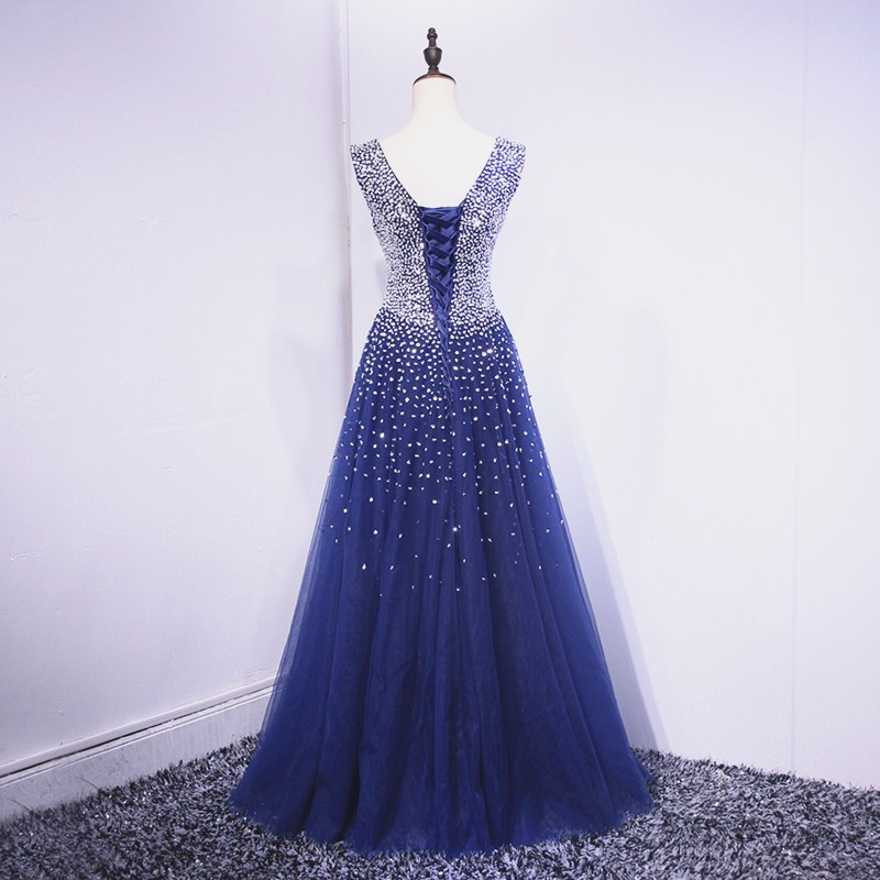 Fancy Royal Blue Ball Gown Prom Dresses Real Pictures Shining Sequins BeadsLace-up Back Evening Dresses Stuning Sequins