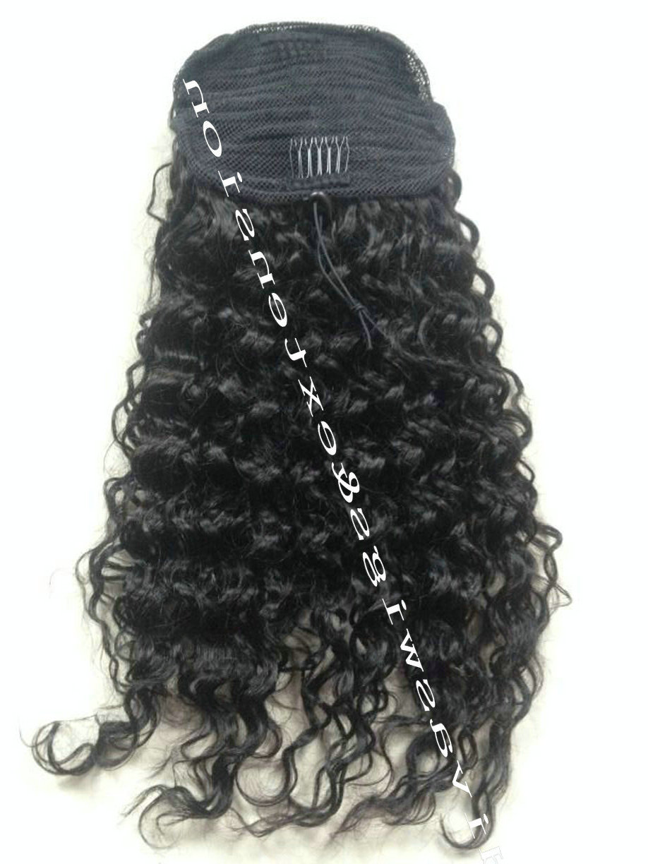 Beautiful Long high gorgeous curly drawstring human hair ponytail hairpiece wet wavy women pony tail hair extension 140g