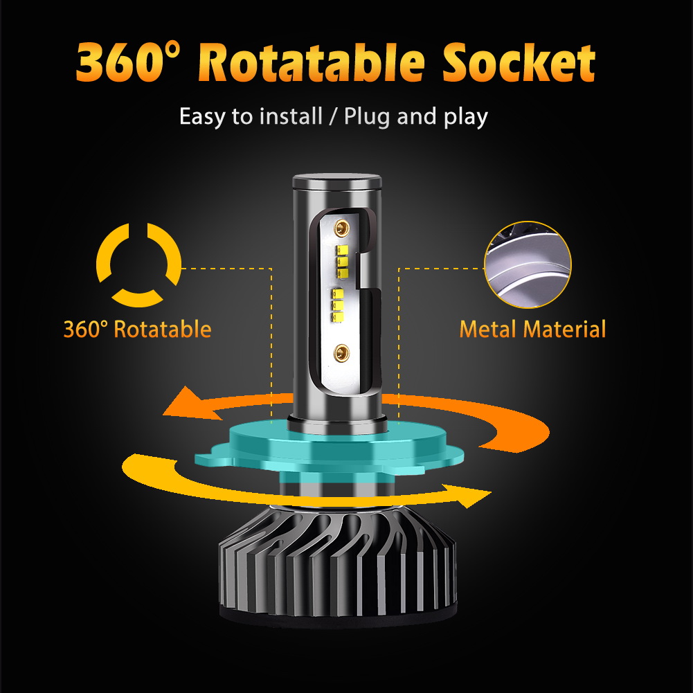 Infitary LED Headlight Bulbs H4 Conversion Kits Hi-Lo Beam Auto Headlamp Car Headlight 72W 6500K 8000LM Super Bright White ZES Chips