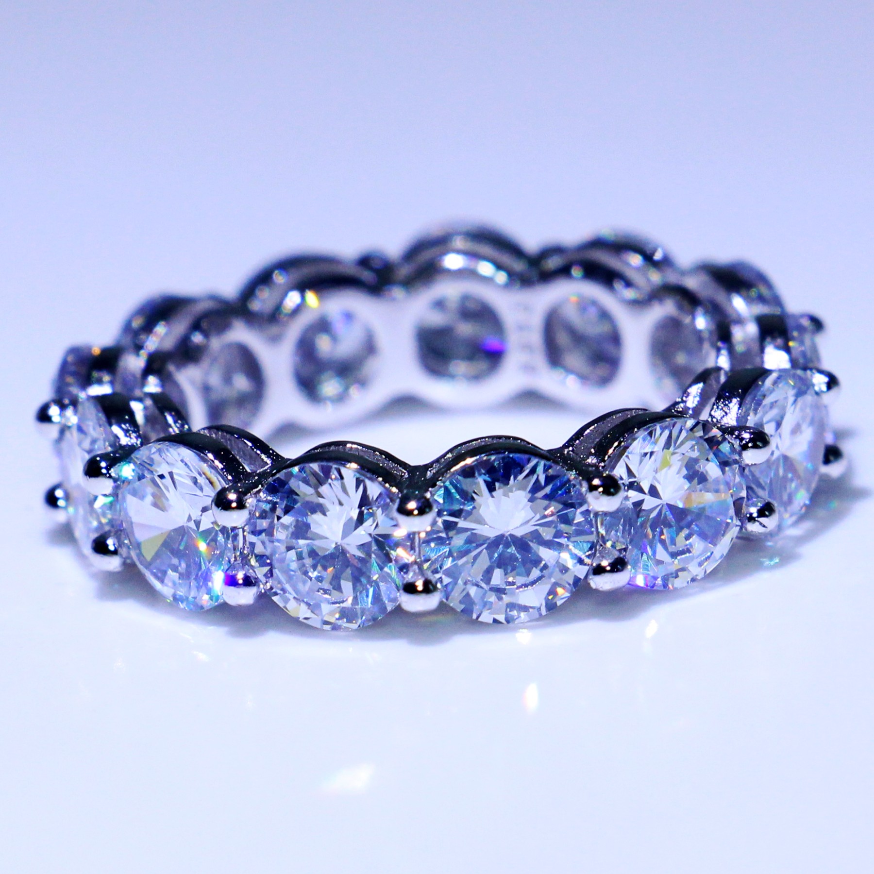 Sterg Sier 6MM Topaz CZ Dia Eternity Women's Ring