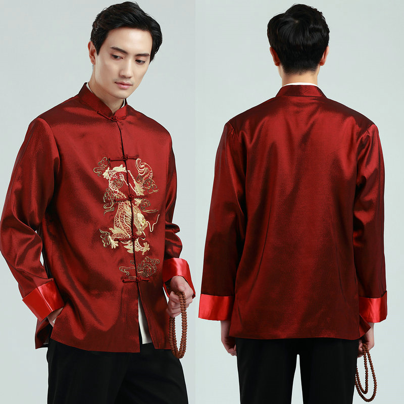 vintage Classical traditional Chinese clothing for men long sleeve jacket New Year Gift Party tang suit men's Chinese top ethnic clothing