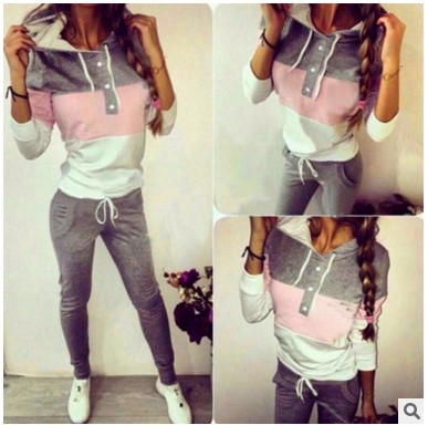 2016 new foreign trade hooded color mosaic two piece female leisure sport sweater factory wholesale retail, Black red
2016 new foreign trade hooded color mosaic two piece female leisure sport sweater factory wholesale retail, Black red