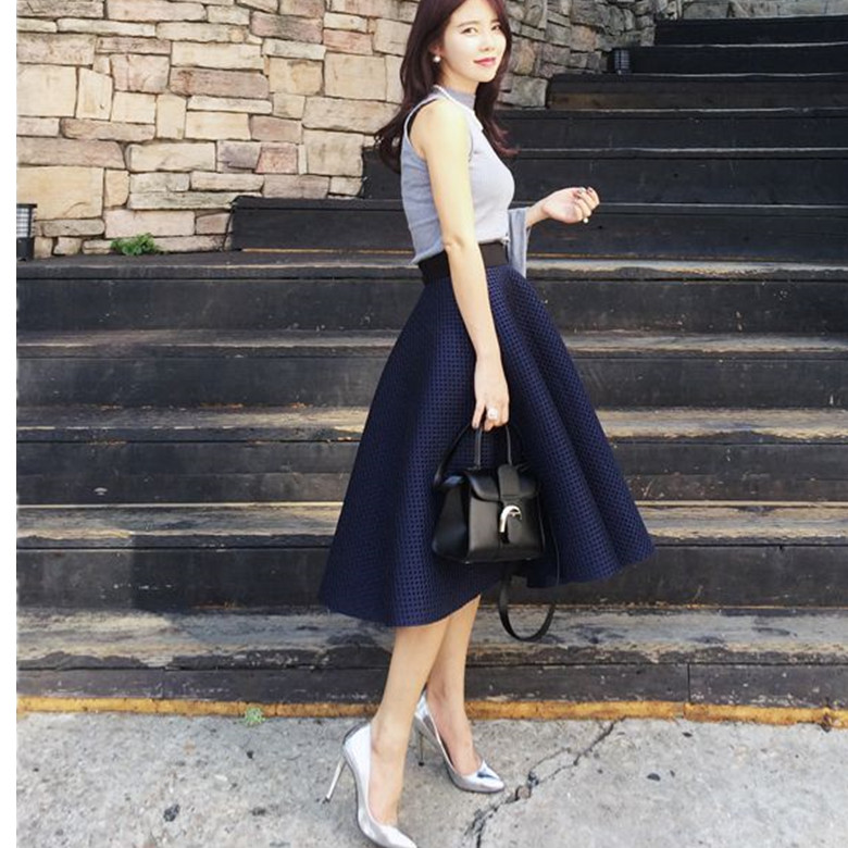 New design womens high waist hollow out ball gown midi long big expansion solid color party skirt S M L XL