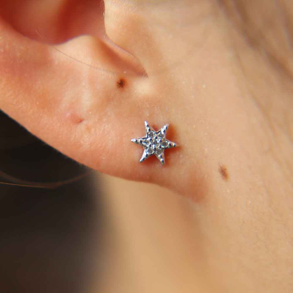tiny smal sunburst stud earring pure 925 sterling silver minimal jewelry dainty delicate pave cz tiny star multi piercing earring