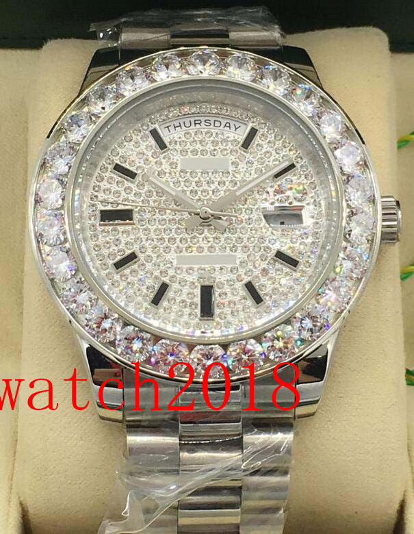 Men Watch 18K White Gold Diamond Dial 41mm Bigger Diamond Bezel Automatic Fashion Brand Men's Watch Wristwatch