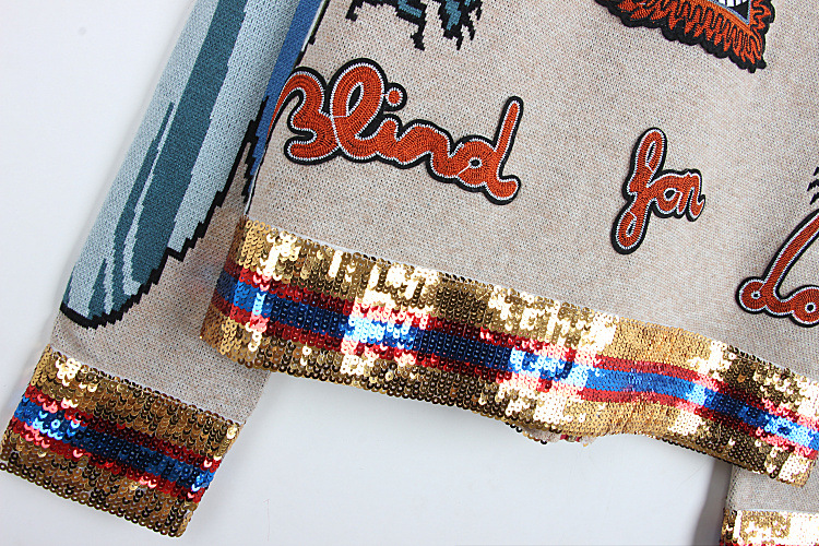 917 2018 Autumn Pullover Regular Crew Neck Panelled Brand Same Style Sweater Sequins Fashion Sweater dl