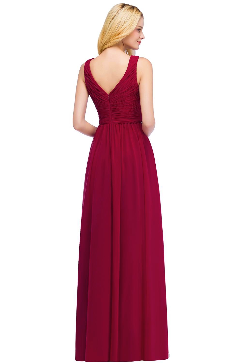 Burgundy A Line Chiffon Long Bridesmaid Dresses Sleeveless Ruffle Wedding Party Wear With Zipper Back Maid Of Honor Gowns HY4246