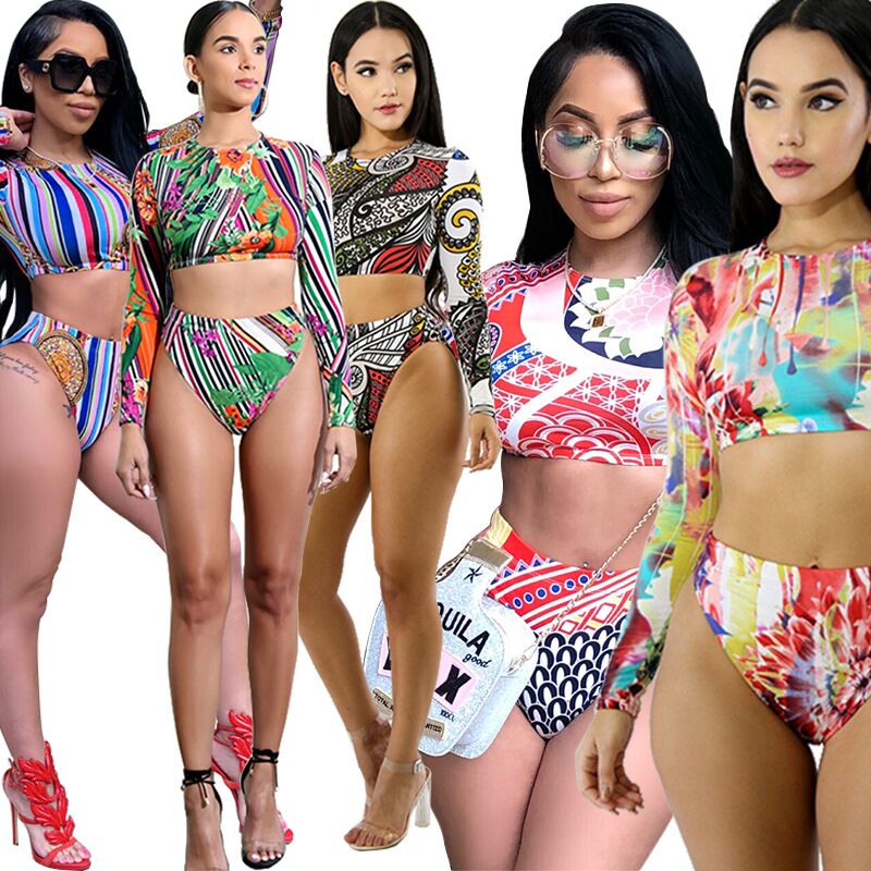 Women's fashion printed swimsuit two-piece women's swimweat swimming suits long-sleeve sexy suits, White;black
Women's fashion printed swimsuit two-piece women's swimweat swimming suits long-sleeve sexy suits, White;black