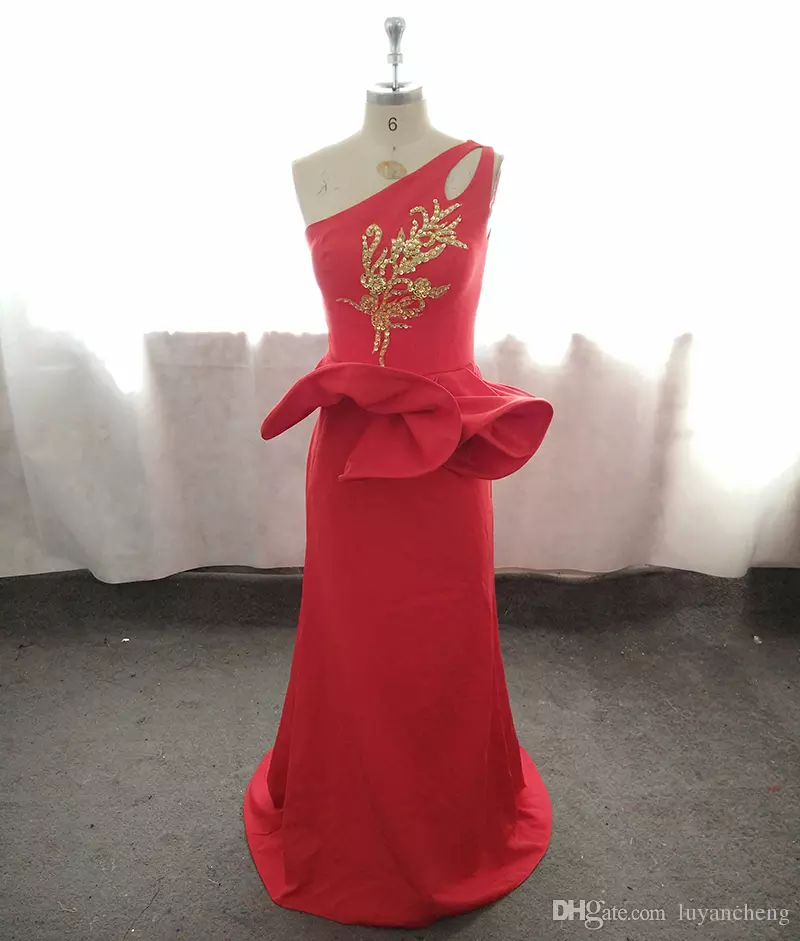 Red One Shoulder Mermaid African Bridesmaid Dresses Ruffles Waist Appliques Beaded Gold Bridesmaid Dress Plus Size Wedding Guest Gowns