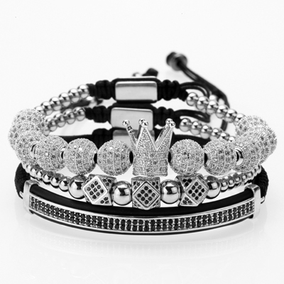 3pcs/set couple bracelet/stainless steel beads/crown/for lovers/bracelets for women men luxury jewelry man pulseira Gift Valentine's Day Holiday 