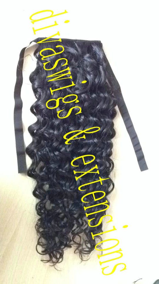 Brazilian Virgin Hair Kinky Curly Pony tail Human Hair Drawstring Ponytail deep CULRY Hair ribbon wraps Clip in Ponytail For Black Women