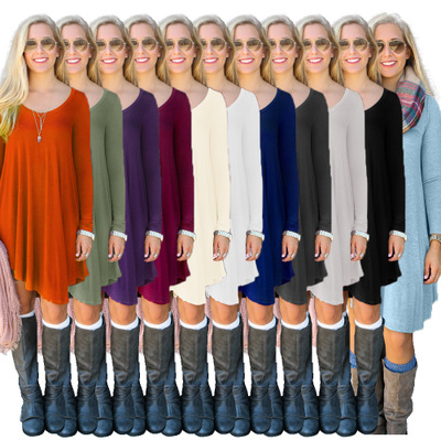 T Shirts Women Fashion Leisure Tops Long Sleeve Casual Blouse European America Street Solid Color Shirts Loose Long Tank Women Clothes D558
