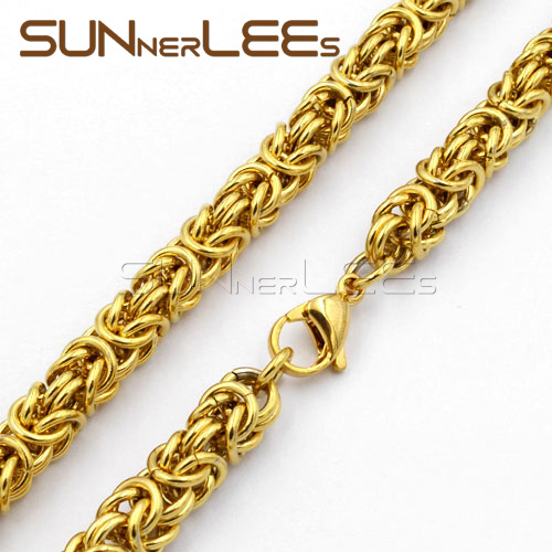 Fashion Jewelry Stainless Steel Necklace 5mm 7mm 9mm Gold Color Byzantine Link Chain For Mens Womens SC11 N