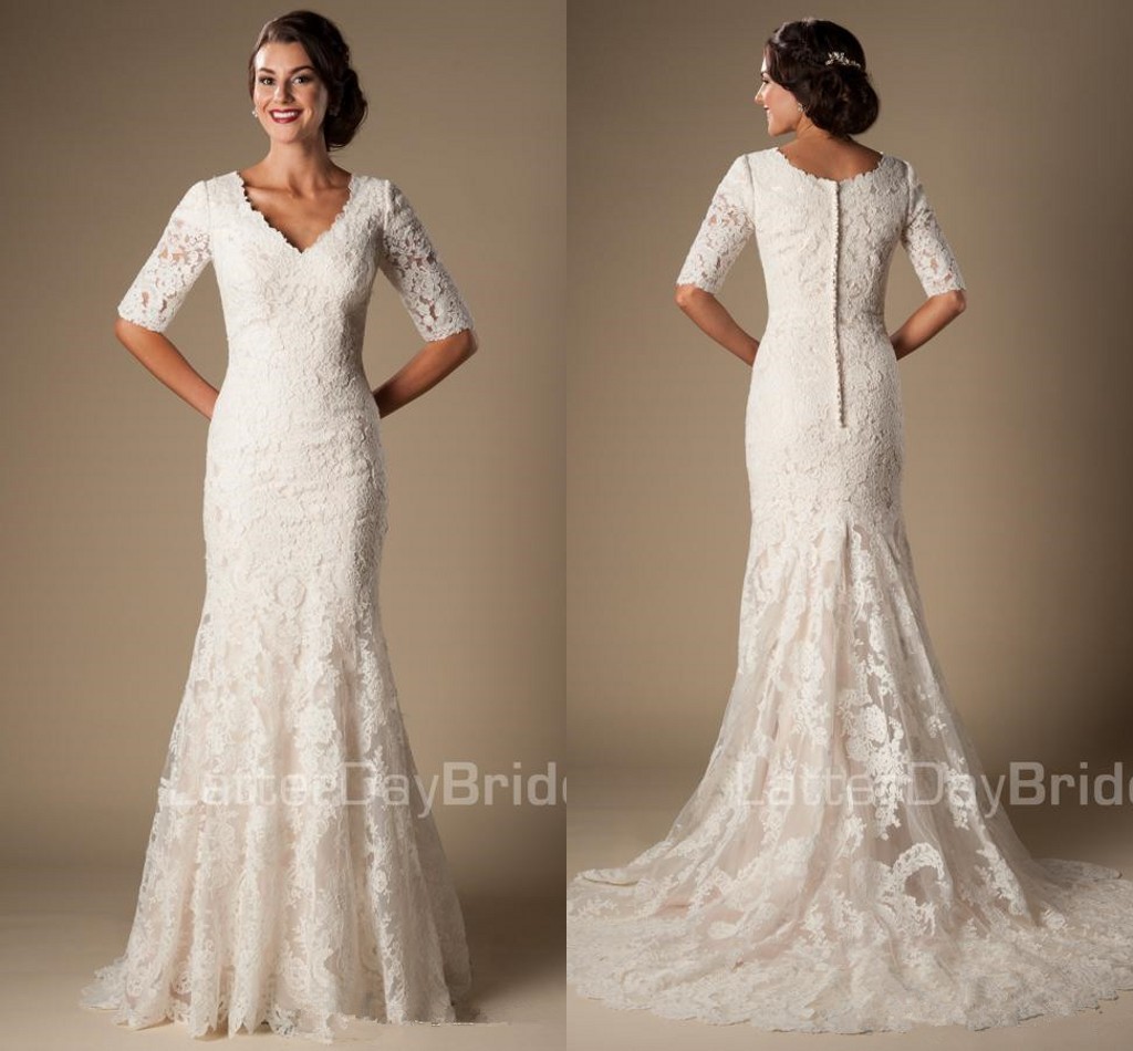 Ivory Vintage Lace Mermaid Modest Wedding Dresses With Half Sleeves V Neck Elbow Sleeves Length Temple Wedding Gowns Vestido De Noiva, Silver
Ivory Vintage Lace Mermaid Modest Wedding Dresses With Half Sleeves V Neck Elbow Sleeves Length Temple Wedding Gowns Vestido De Noiva, Silver