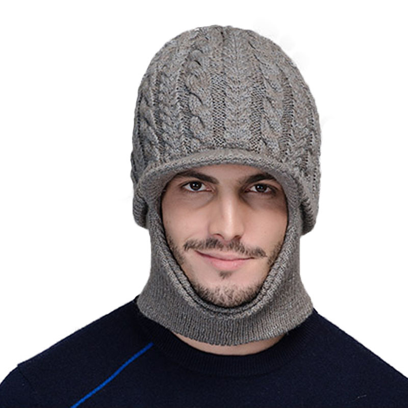 FS Neck Warmer Winter Hat Wool Knit Cap For Men Fleece Knitted Beanie Hats Men Skullies Beanies Casquette D18110601