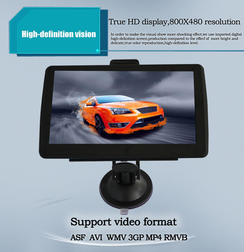 7 inch Car GPS Navigation Bluetooth Handsfree Call AVIN Truck Navigator HD Touch Screen 800*480 MP4 FM 8GB 3D Maps