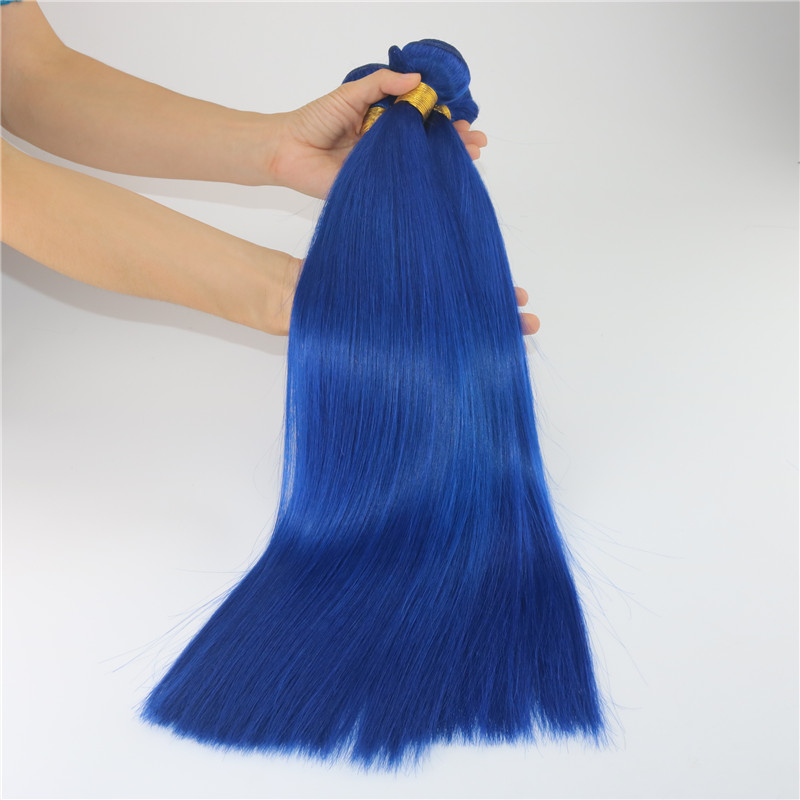 Blue Color Unprocessed Virgin Brazilian Remy Human Hair Extensions Slik Straight Hair Bundles 8A Grade Thick ends Hair Weft Weave