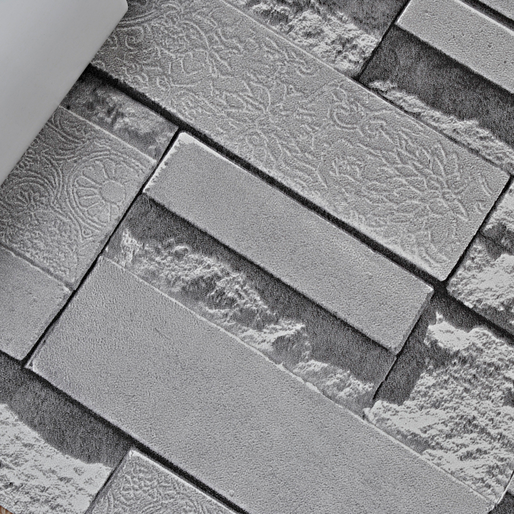 Modern Stacked brick 3d stone wallpaper roll grey brick wall background for living room pvc wall paper stereoscopic look