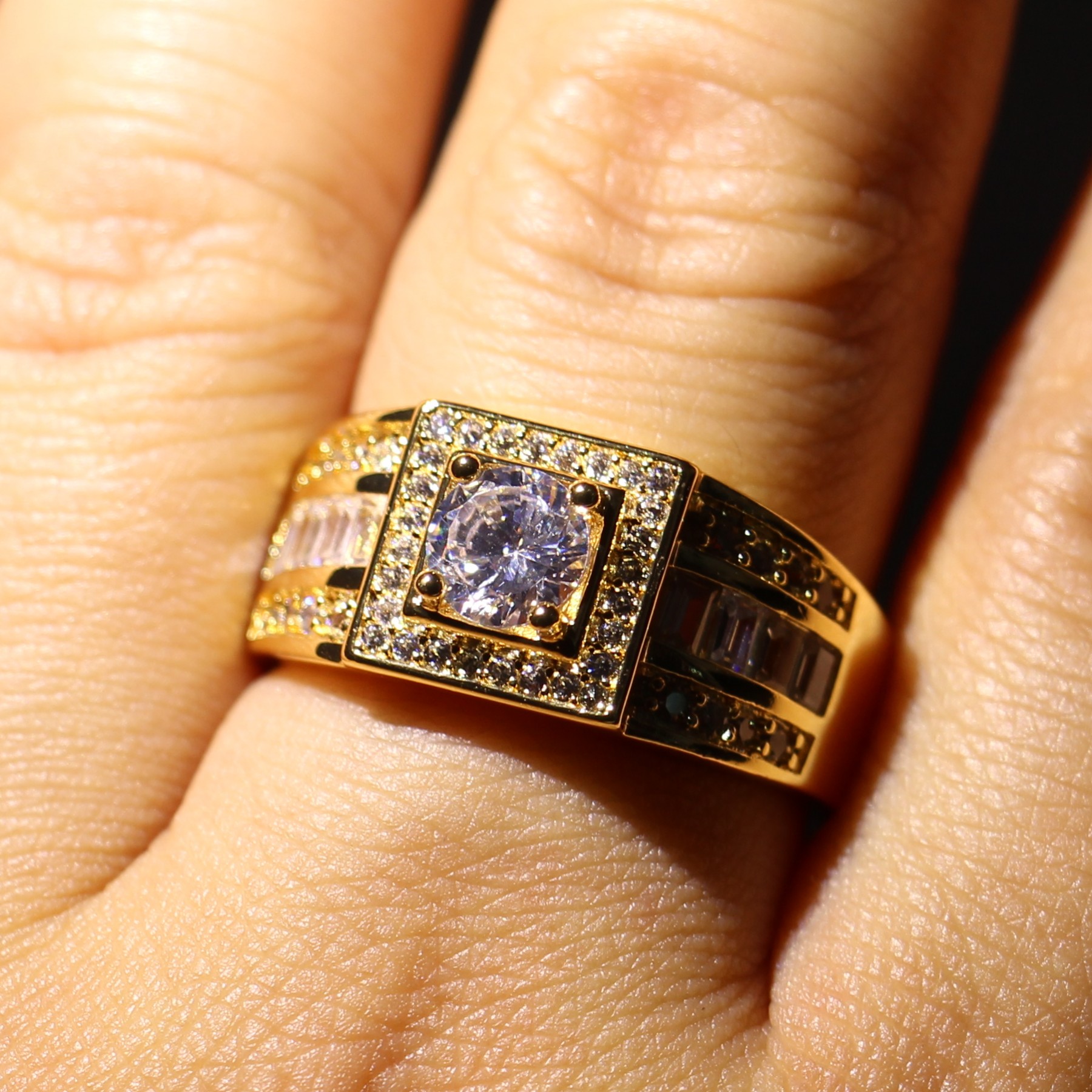 Stunning Original Handmade Luxury Jewelry 10KT Yellow Gold Filled Round White Topaz CZ Diamond Gemstones Men Wedding Band Ring For Lovers