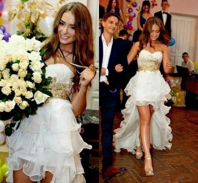 Sweetheart Country Boho Wedding Dresses Gown High Low Gold Lace Beads Strapless Ruched Bridal Gowns Short Front Long Back Train Vestidos de novia