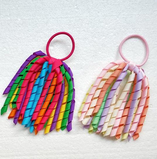 18 pcs Girl O A-korker Ponytail holder rainbow hair accessories corker tassel streamers hair flower elastic Curly ribbon headwear PD002 - view 9