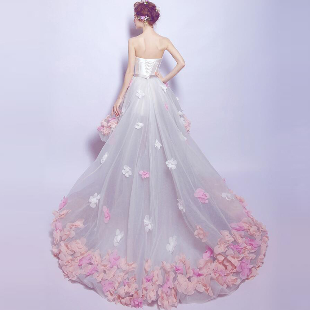 Hi-Low A E Dree Sweetheart With Handmade Wer Evening Party Gown Tulle Aymmetrical Hem Lace Up Ack Prom Wear