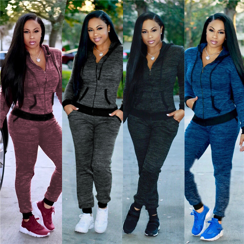 SexeMara Autumn 2018 Hoodie Casaul Tracksuit Women 2 Piece Set Top and Pants Pink Knitted Sweatsuits Sexy Bodycon Set D41-AG94